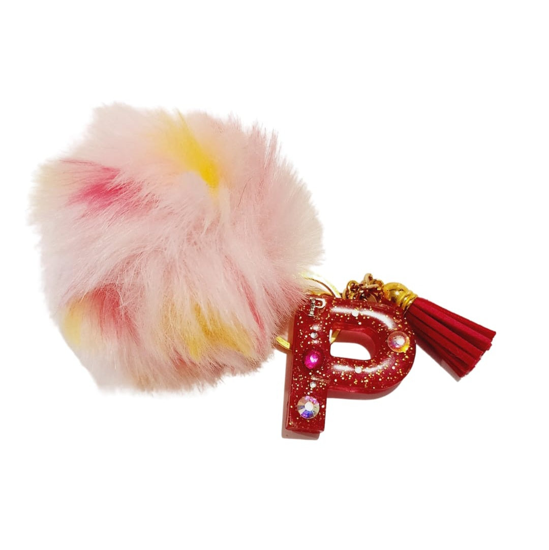 Pink Fluffy Pom Pom Keychain - P