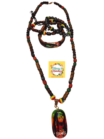 Handmade Male Bob Marley Necklace-Bracelet-Ring set