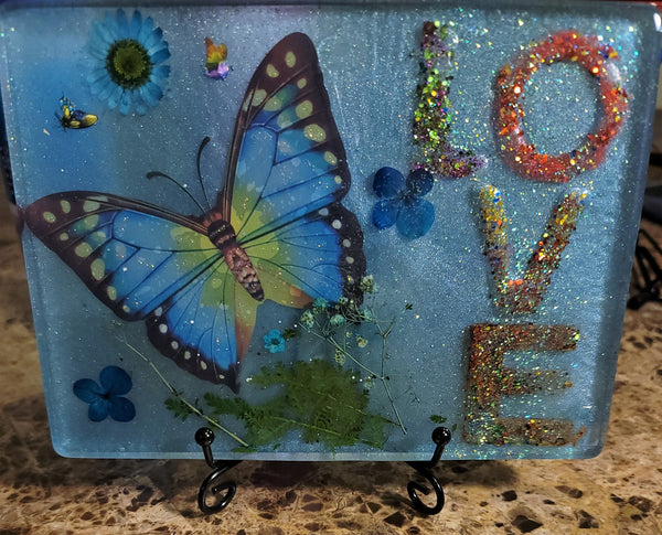 Medium Square Resin Plaque - Butterfly Love