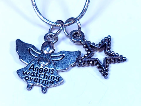 Handmade - Silver Angels-Watching-Over-Me-Star Pendants Necklace