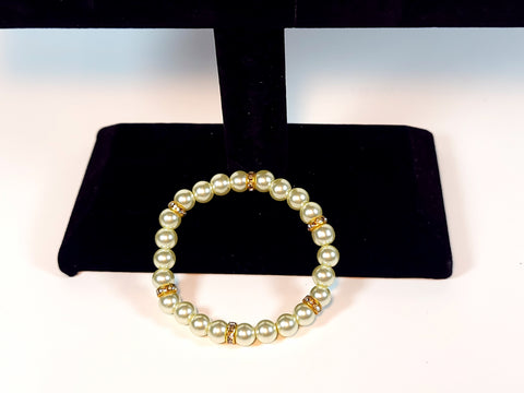 Handmade - Simply Classic Beaded-White_and_gold - bracelet