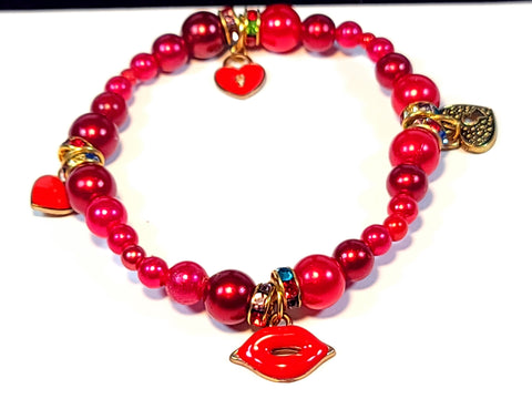 Handmade - Red Beaded Classic Pendants Bracelet