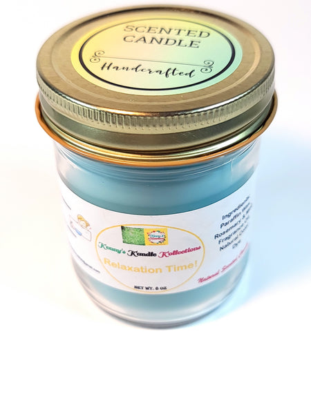 Handcrafted scented Candle - Relaxation Time! - Baby Blue 6oz