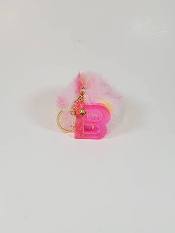 Resin Letter B Keychain - Bright Pink