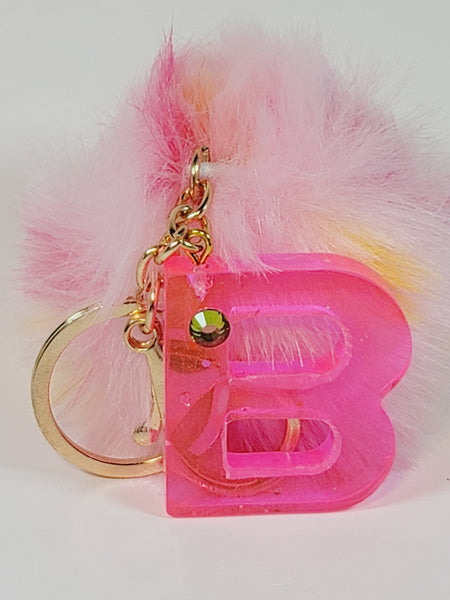 Resin Letter B Keychain - Bright Pink