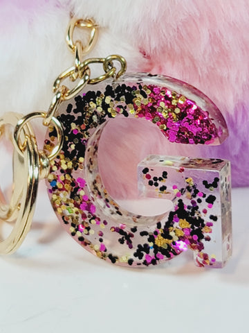 Resin Letter G Keychain - Clear with Sparkle