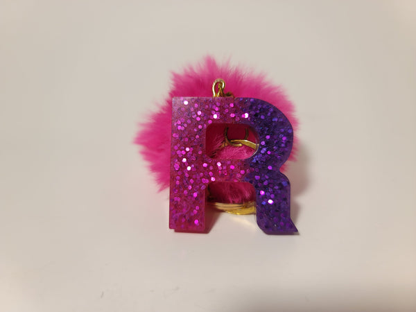 Resin Keychain - Letter R - Pink & Purple