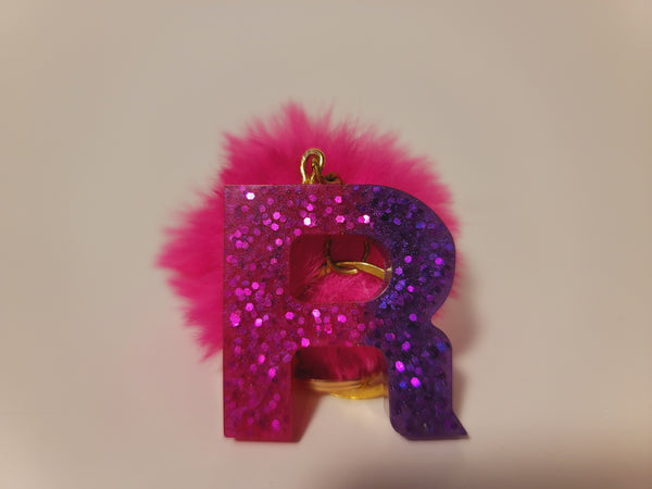 Resin Keychain - Letter R - Pink & Purple