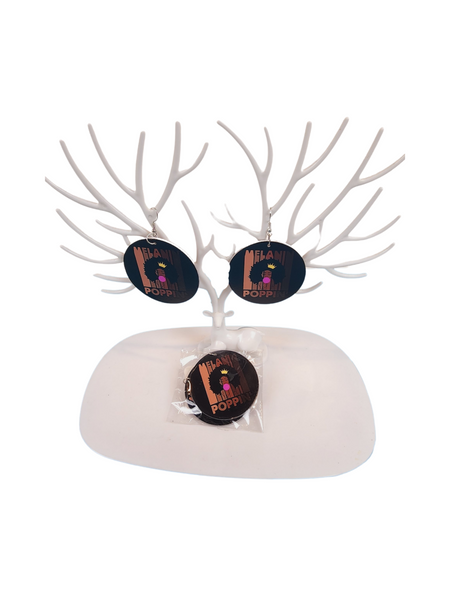 Art Printed Afro Queen Wooden Dangle earrings For Women