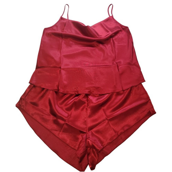 Customizable Drape Neck Cami PJ Set - Red Satin