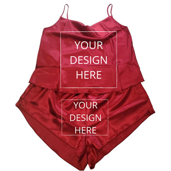 Customizable Drape Neck Cami PJ Set - Red Satin