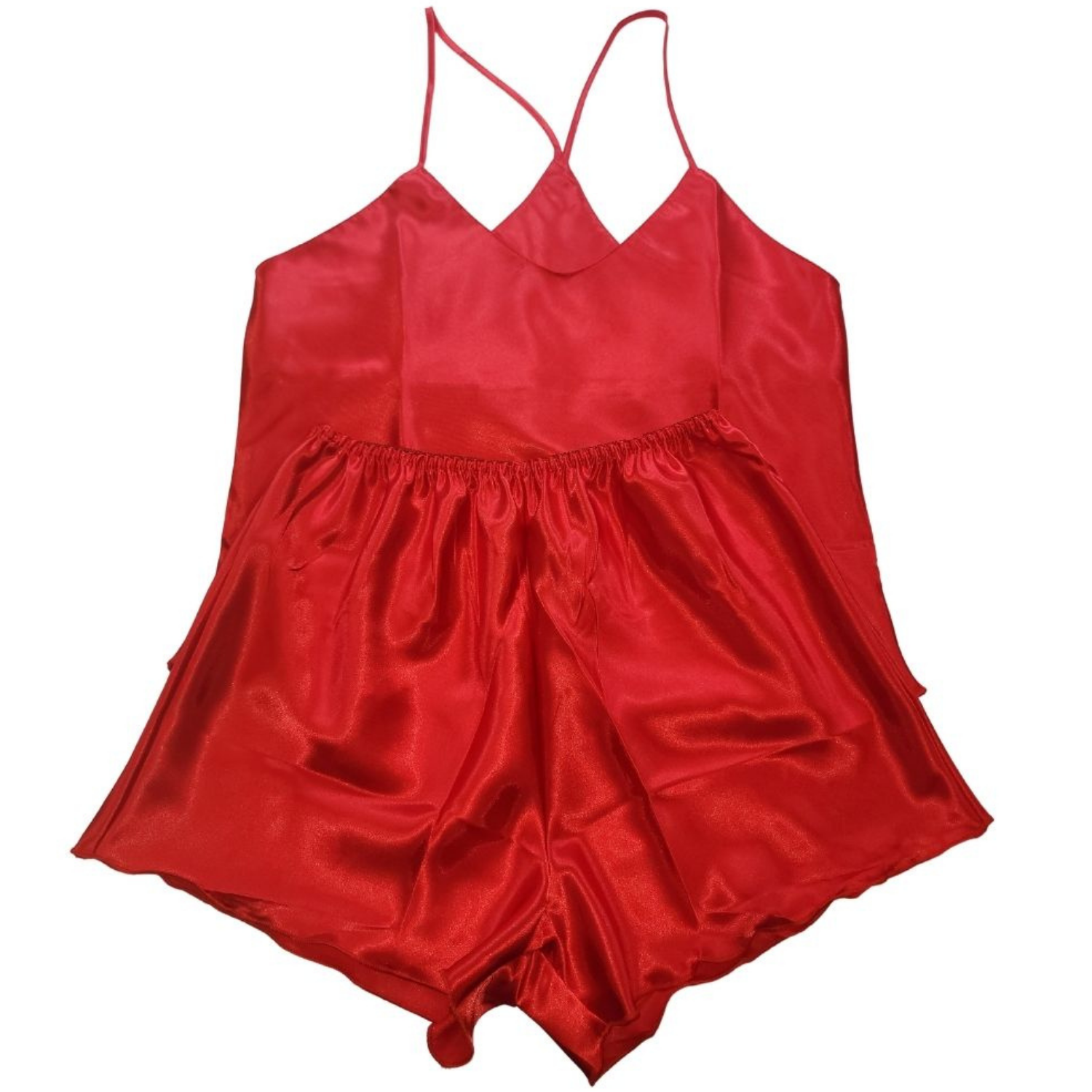 Customizable Cami Top With Shorts PJ Set - Red Satin