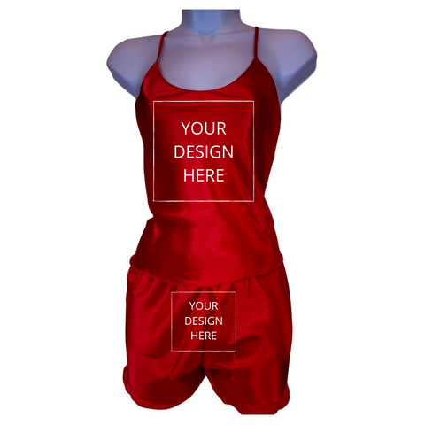 Customizable Cami Top With Shorts PJ Set - Red Satin