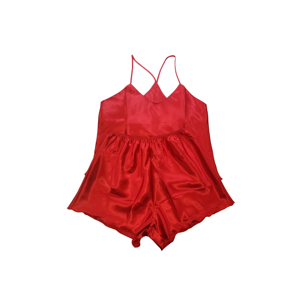 Customizable Cami Top With Shorts PJ Set - Red Satin