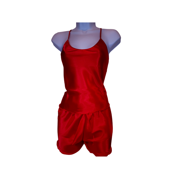 Customizable Cami Top With Shorts PJ Set - Red Satin