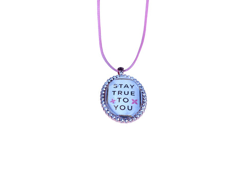 Locked Pendant Handmade - "Stay True To You" Gold Rhinestone Bezel Pendant Necklace