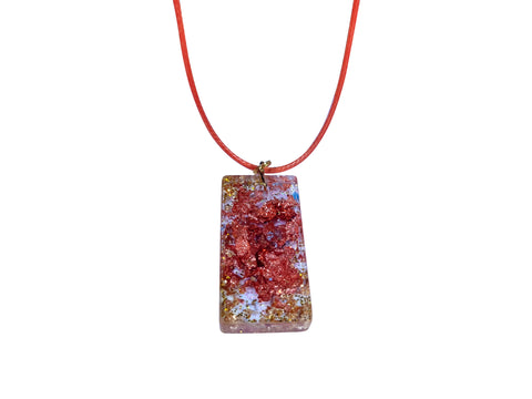 Dazzling Handmade - Clear with Yellow & Rose Gold Leaf Flakes - Orange Necklace