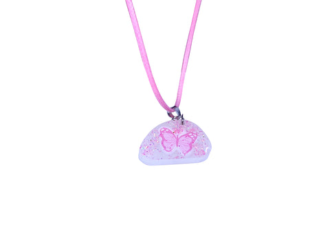 Dazzling Handmade - Clear with Pink Butterfly - Pink Necklace