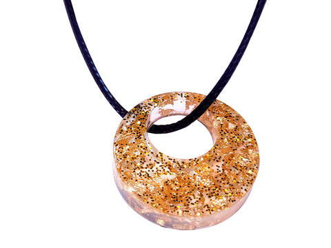 Dazzling Handmade - Clear with Yellow Gold Leaf Flakes - Black Necklace