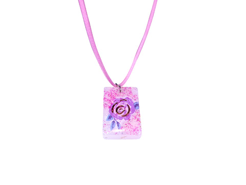 Dazzling Handmade - Resin - White with Pink Sparkle and Flower Design & Pink Necklace