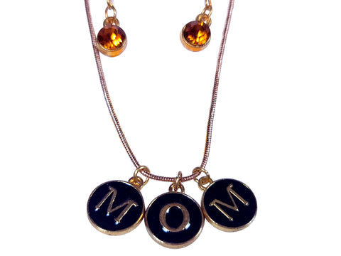 Dazzling Handmade - Gold M-O-M Letters Pendants Necklace & Earring Set