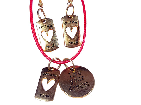 Handmade - Gold Follow-Your-Heart-Live-Your-Dream Pendant Necklace