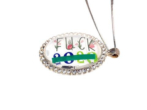 Personalized Photo Pendant Necklace - "Fuck 2020" Silver Rhinestone Bezel