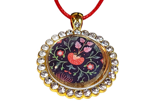 Locked Pendant Handmade - Floral Photo Gold Rhinestone Bezel Pendant Necklace