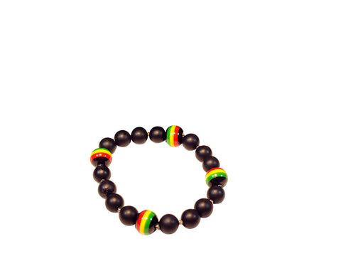 Handmade - Beaded Black & Rasta Colors - Black-Green-Red-Gold - Bracelet