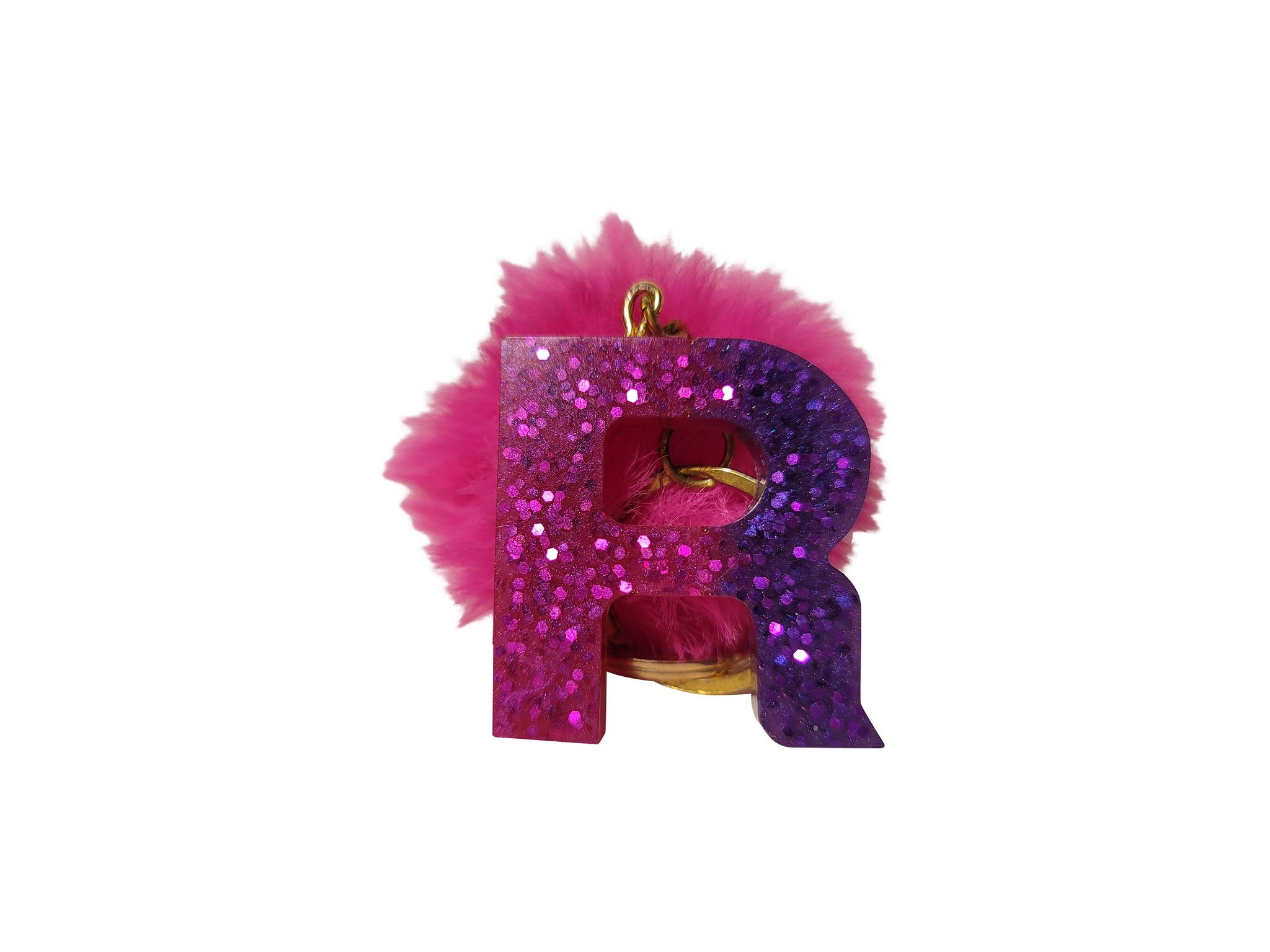 Resin Keychain - Letter R - Pink & Purple