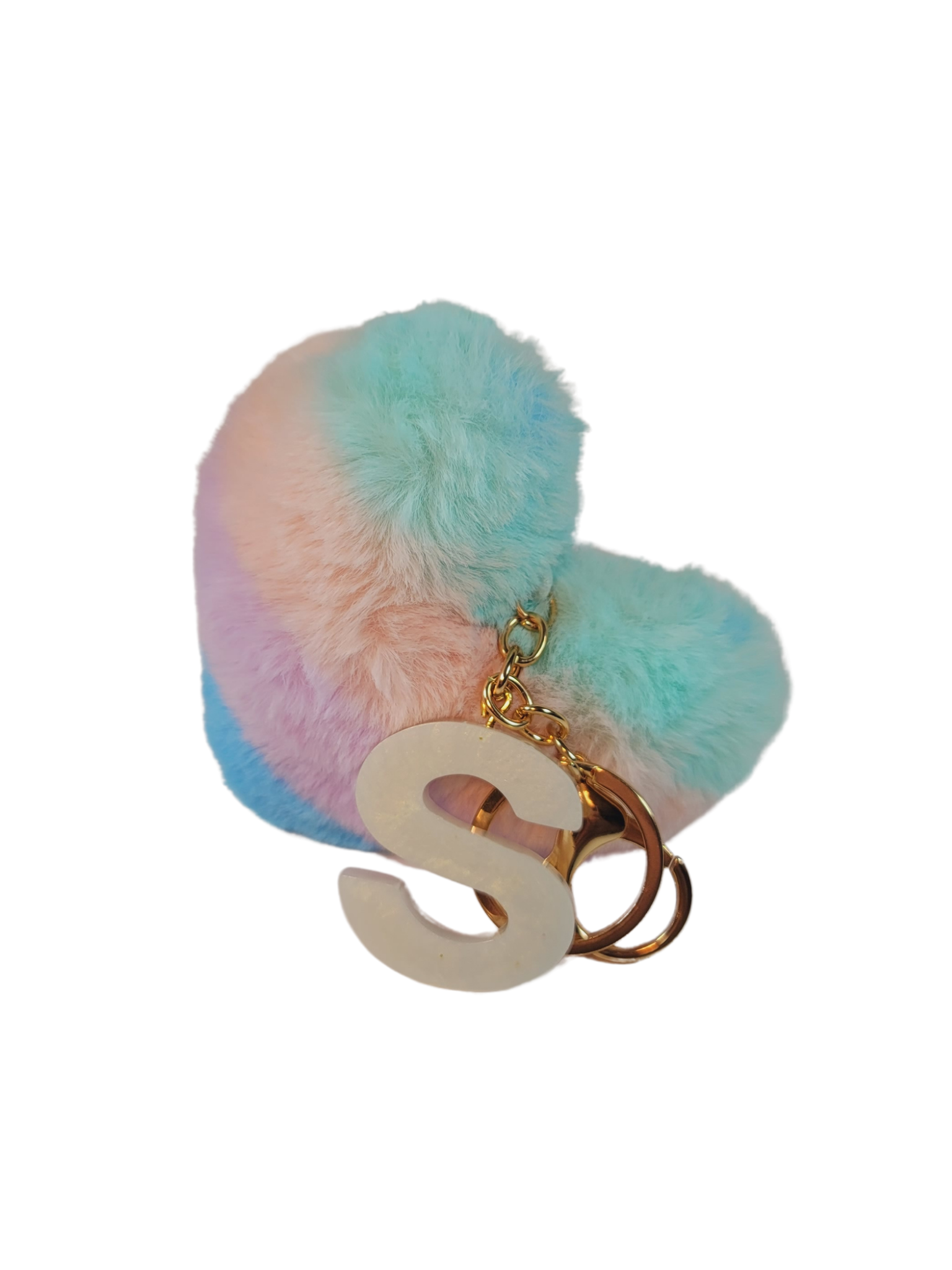 Resin Letter S Keychain - White with Multicolor pompom