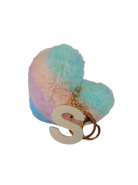 Resin Letter S Keychain - White with Multicolor pompom