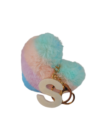 Resin Letter S Keychain - White with Multicolor pompom