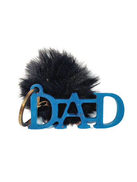 Resin Keychain - For Dad - Blue with Black Pompom