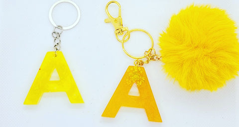 Resin Keychain - Letter A Yellow